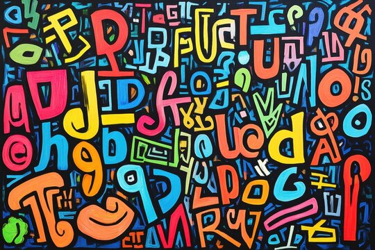 Vibrant Idioms: Colorful Letters Representing Language and Phrases Against a Creative Backdrop