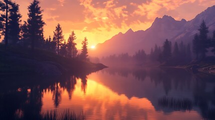 Fototapeta premium A serene sunset over a calm ocean with soft waves