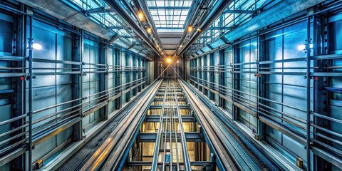Deep elevator shaft with visible walls and cables
