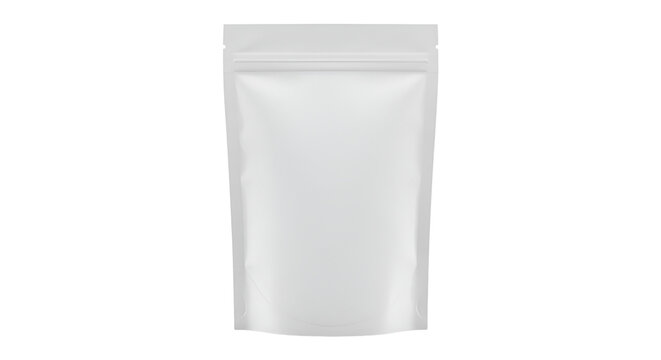 White stand up zipper pouch mockup on a transparent white PNG