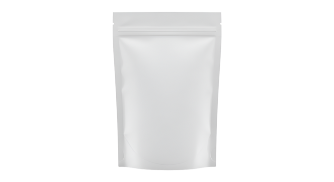 White stand up zipper pouch mockup on a transparent white PNG