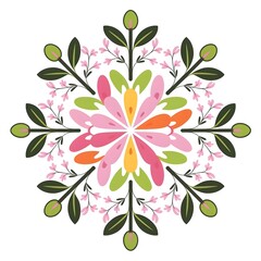 A beautiful design, colorful flowers with branches and leaves