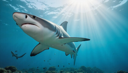 Fototapeta premium Shark swimming gracefully in clear blue ocean