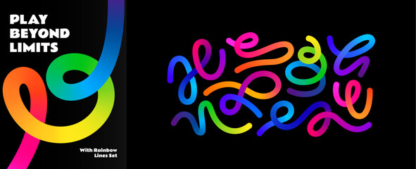 Lines with Color Gradient. Abstract Vector 3D Shapes. Wave Design Elements for Backgrounds, Patterns, Posters and Banners. Wavy Rainbow Ribbons. Spiral Geometric Graphics