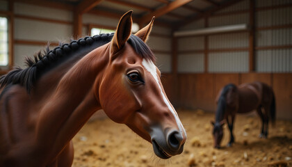 Fototapeta premium Horse in stable looking curiously