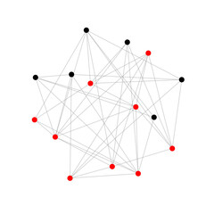 Abstract isolated network visualization, red and black nodes interconnected by clean lines. Mathematical complexity rendered with minimalist elegance, perfect for data science, AI concepts.
