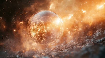A Glowing Planetary Sphere Amidst Cosmic Cloud Formations