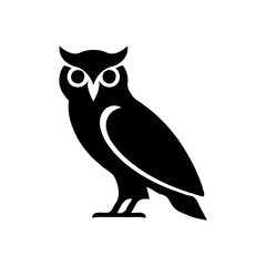 This striking black-and-white graphic showcases a minimalist owl design, emphasizing the bird’s iconic silhouette in a clean and modern style. The solid black owl figure contrasts sharply against the 