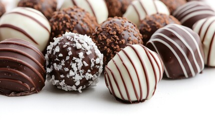 Fototapeta premium Assorted chocolate truffles close-up. Delicious dessert, sweet treat