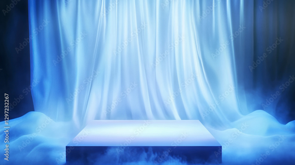 Poster elegant podium with mystical fog and soft lighting for event showcase