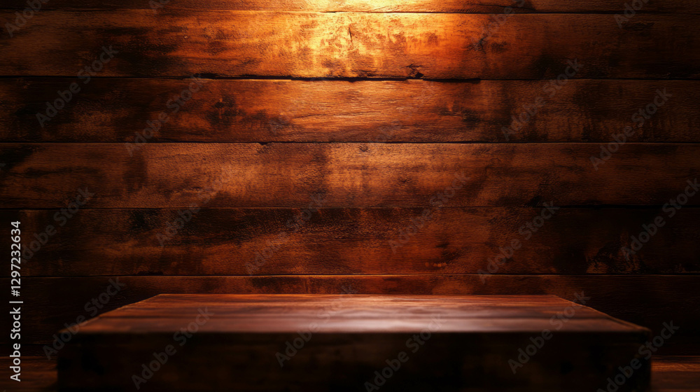 Poster rustic podium with wooden crate background for display or presentation
