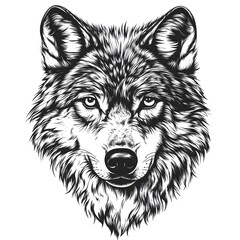 Fototapeta premium Highly Detailed Black and White Vector Graphic of Wolf's Head with Black Contour