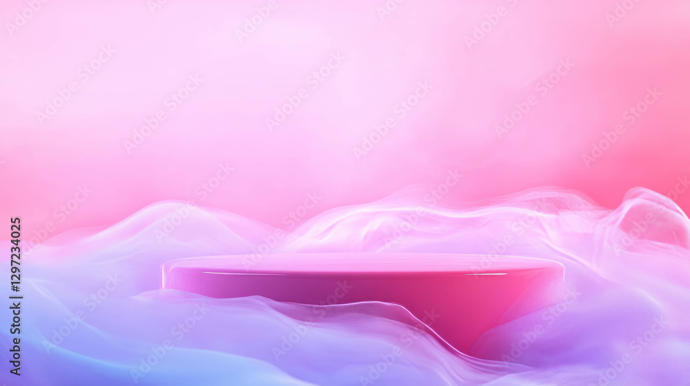 Poster elegant podium with fog effect and soft pink pastel background for display or presentation