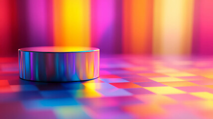 Vibrant geometric podium on colorful background for design and display