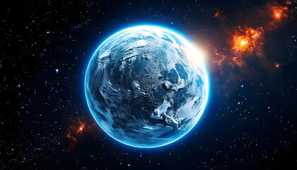 Obraz premium Icy Alien World Orbiting a Distant Star in the Universe