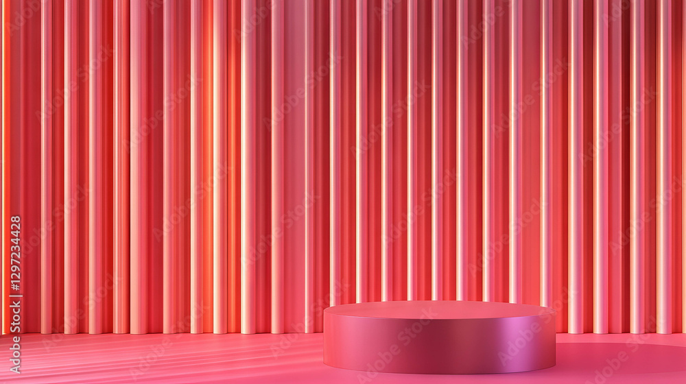 Poster abstract geometric podium with vibrant red vertical lines design for modern display