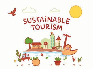 Sustainable Tourism Banner with Eco-Friendly Icons