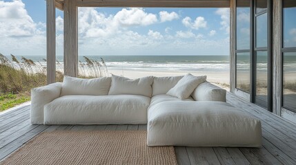 Coastal Sectional Sofa on Porch Overlooking Ocean