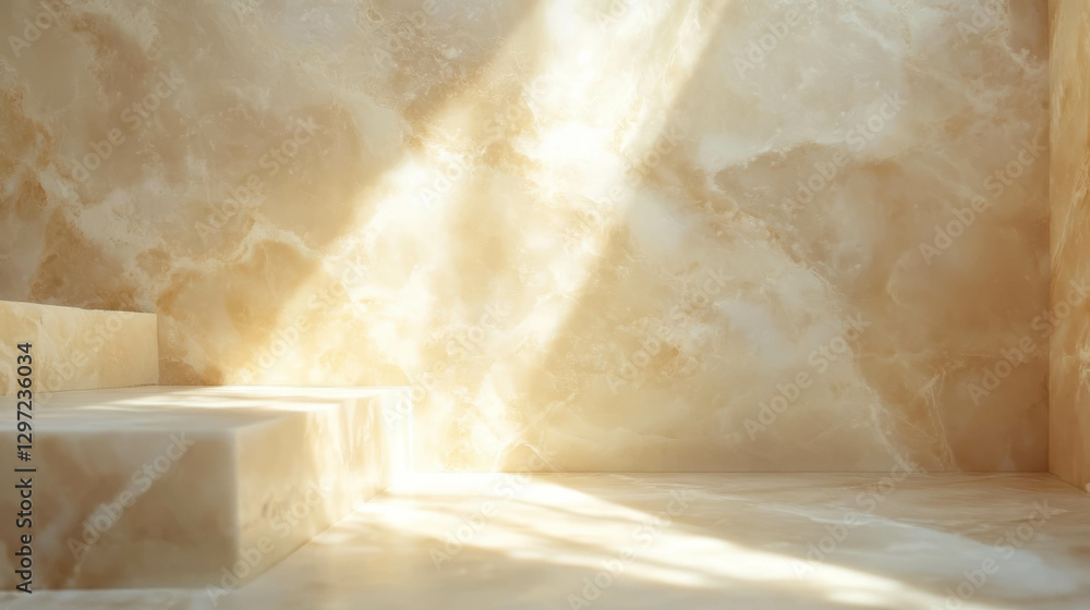 Poster elegant beige limestone texture with smooth surface and sunlight patterns for design and decor