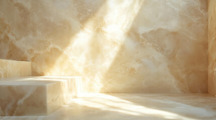 Elegant beige limestone texture with smooth surface and sunlight patterns for design and decor
