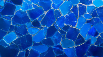 Abstract background of blue broken glass with intricate crack patterns for creative design