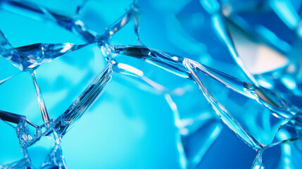 Abstract blue background of broken glass with liquid effect for creative design