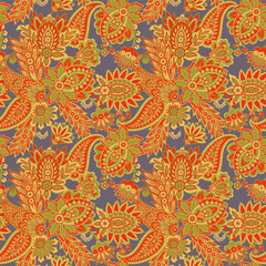 Vector seamless paisley pattern. Vintage flowers background. Decorative ornament backdrop for fabric, textile, wrapping paper, card, invitation, wallpaper, web design