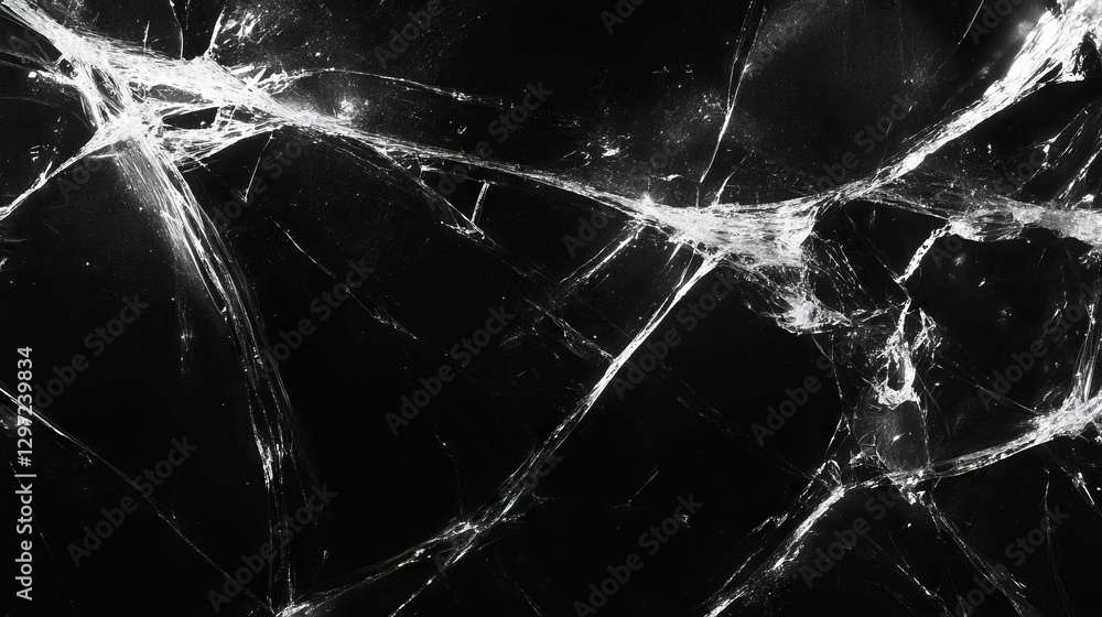 Aufkleber abstract texture of broken glass with spiderweb cracks on dark background