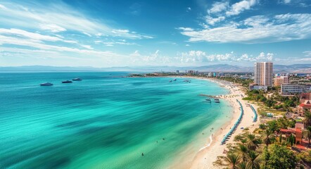 Serene Beachscape in La Paz, BCS: A Tranquil Coastal View with Crystal Clear Water and Vibrant Summer Skies