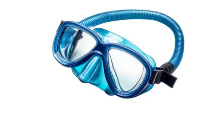 Snorkeling mask and tube, essential gear for underwater exploration, isolated on white background, PNG format, top view