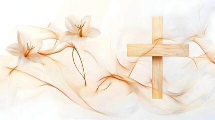 Resurrection Blossoms_Celebrating Easter with Grace and Renewal through a Serene Cross and White Lilies Arrangement.