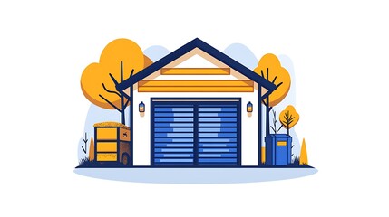 Autumnal Garage Illustration: A Suburban Home Exterior Design AI Generated