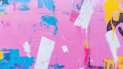 Vibrant graffiti texture on pink concrete wall for urban design concepts