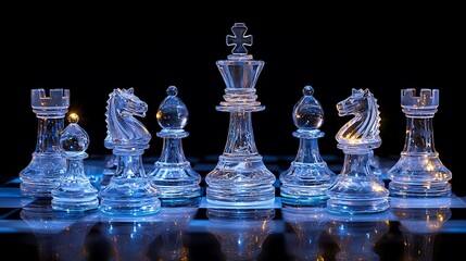 Chess set transparent glowing elegance high resolution hd picture