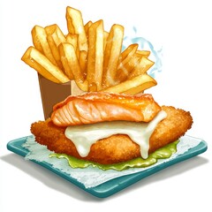 Comida deliciosa para celebrar el D&iacute;a Mundial de la Vida Silvestre con pescado y papas fritas