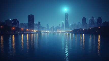 Fototapeta premium Chicago bridge and river under city lights high resolution hd photo