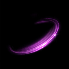 Purple light wave, glowing swirl with magic sparks and particles, vector graphic design element. Glowing dynamic line