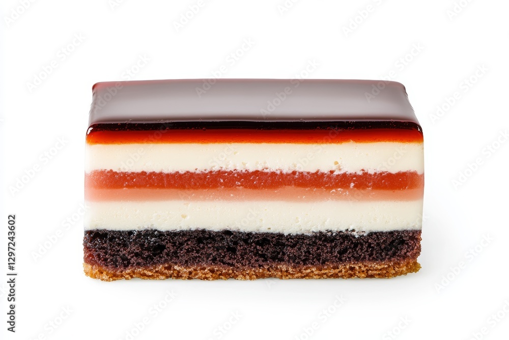 Poster slice of cake with a chocolate layer on top and a white layer underneath