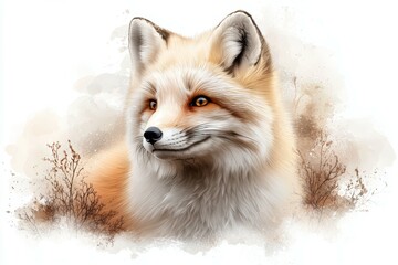 Fototapeta premium Fox is sitting in the grass with its head tilted to the side