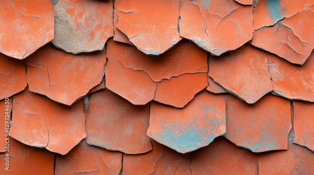 Poster weathered roof with broken red tiles texture for rustic design