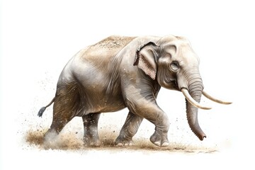 Fototapeta premium Large elephant is walking through a sandy area