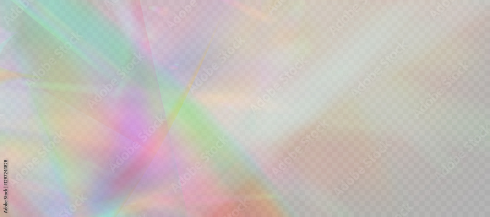 Poster vector effect of refraction of colored highlights, bright spectrum of rays glow. rainbow effect over