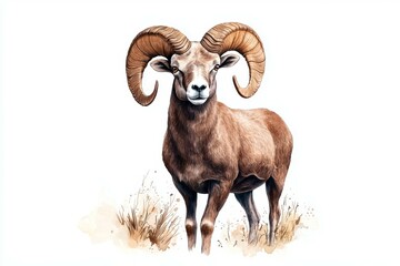 Obraz premium Ram with horns is standing in a field
