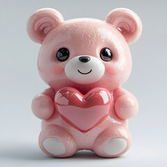 Naklejka premium Pink teddy bear holding a heart, a symbol of love and affection