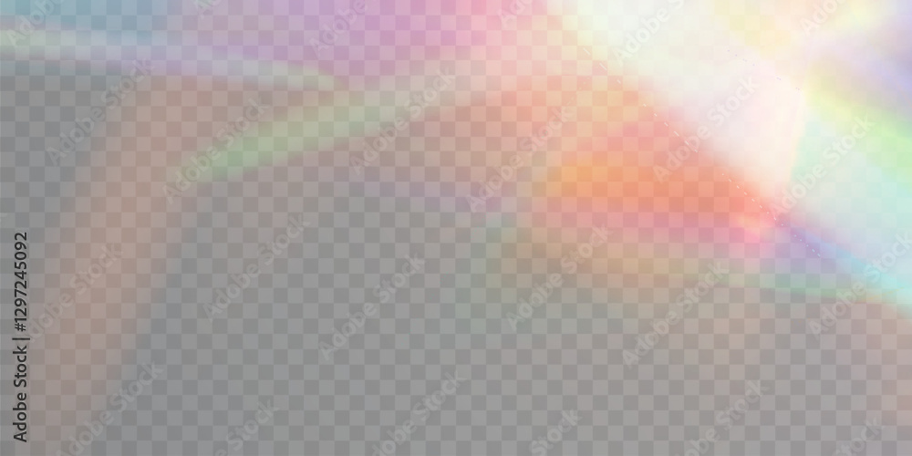 Poster Vector effect of refraction of colored highlights, bright spectrum of rays glow. Rainbow effect overlay, prismatic refraction of crystal.
