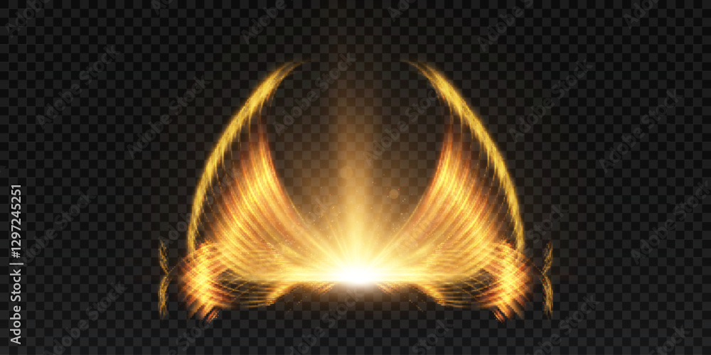Aufkleber Glowing waves in the form of fiery wings with a central flash. For spectacular visual compositions, magic, fantasy and sci-fi projects. Vector illustration