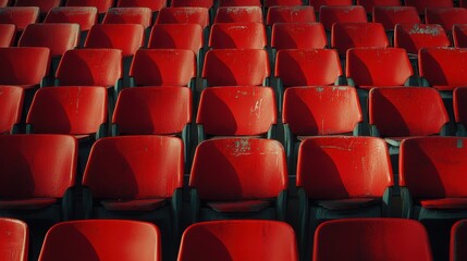 Obraz premium An empty stadium seat in a quiet football arena, untouched and still.