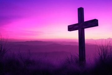 Purple Horizon with Wooden Cross: Spiritual Reflections for Lent Season and Holy Week