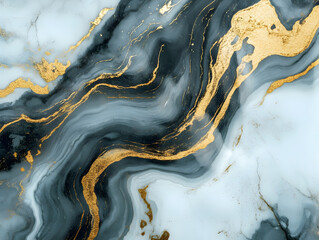 Abstract Blue and Gold Marble Texture Background with Swirls and Glitter