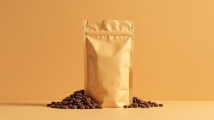 brown clean mockup coffee bag on brown background